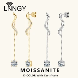 Lnngy 3mm Moissanite Drop Earrings 925 Sterling Silver Tassel Chain Earring For Women Girls Wedding Party Charms Jewelry Gift