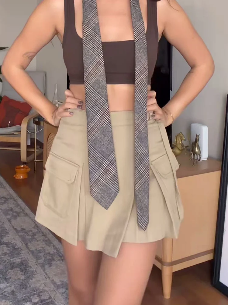 TFMLN Gonne corte stile safari da donna Cintura a vita alta Tasche cargo Pantaloncini Gonne Moda Gonne a trapezio Primavera Autunno Nuovo