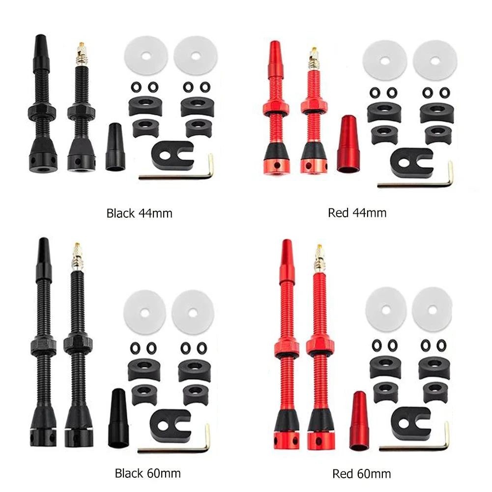 Bicycle Tubeless Rim Presta F/V Valves Set 44/60mm Nipple Brass Core CNC Machined Anodized Tools with Alloy Stem Rubber Base