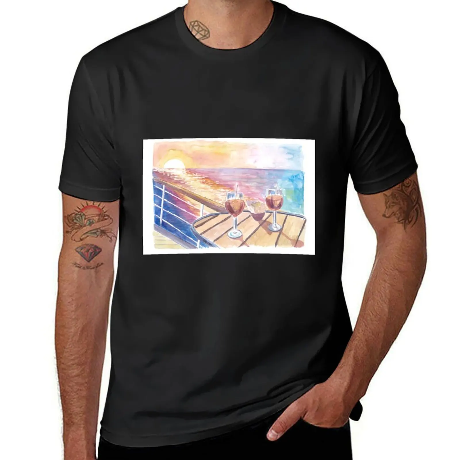 Cruise Dreams with Sunset Cocktails and Endless Sea Views T-Shirt heavyweights customs new edition plain white t shirts men