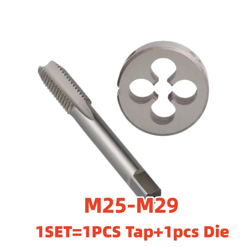 

1SET(1pcsTap+1pcs Die) HSS Metric Right Hand Screw tap and die set Round dies Fine Thread Straight Flute taps M25M26M27M28M29