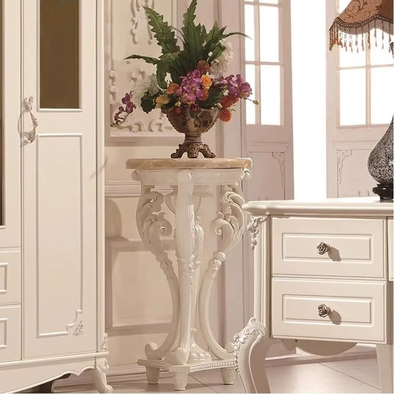 Indoor flower rack high-end luxury marble gold-painted shelf white balcony shelf