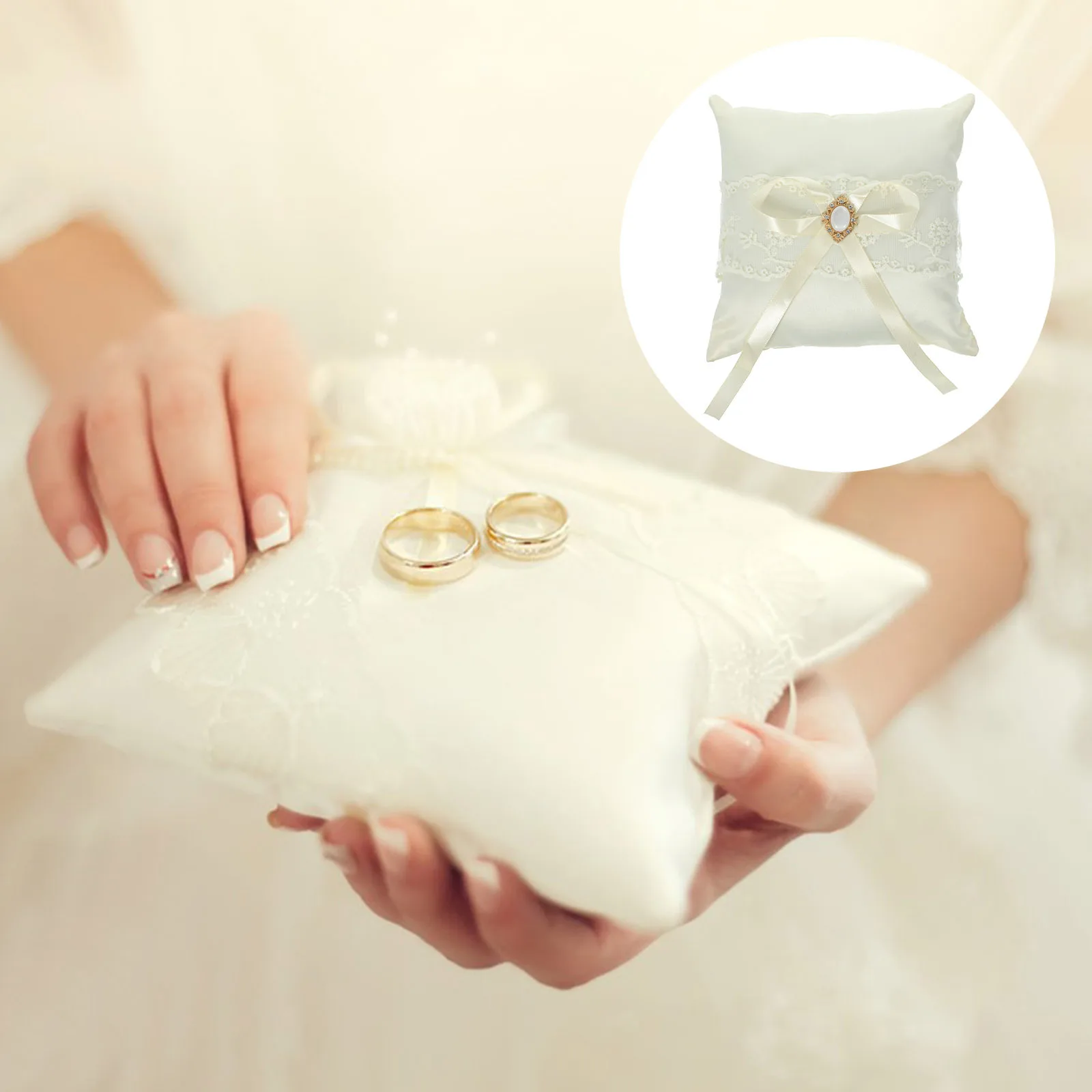 الدانتيل خاتم الزواج وسادة رومانسية اللؤلؤ ديكور زهرة التبعي أنيقة الطرف لوازم الديكور حلقة حامل الوسائد