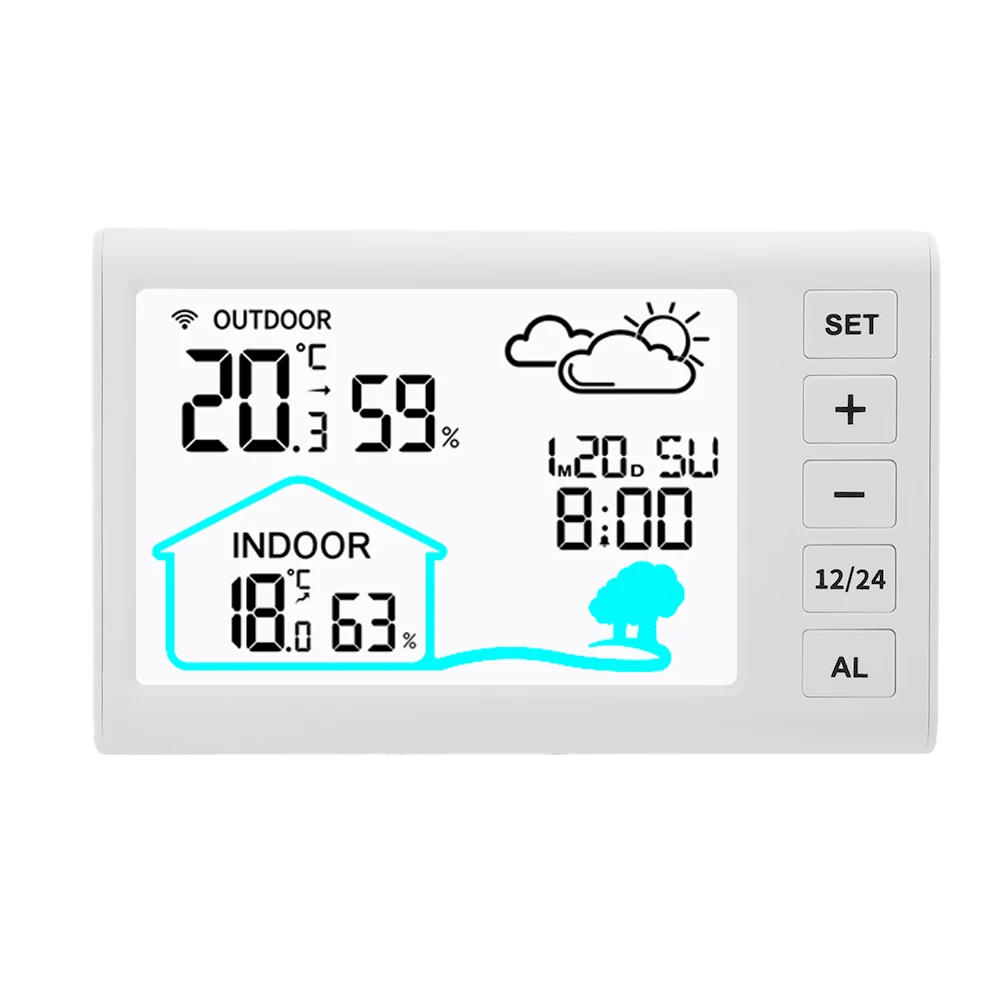 Imagem -06 - Termômetro Digital sem Fio Higrômetro Indoor Outdoor Estação Meteorológica Temperatura Sensor Monitor com Relógio Smart Home