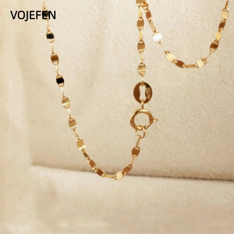 VOJEFEN 18K Gold Lips Necklace AU750 Stamped 1.7mm Water Wave Chain 18/20 Inches Women Men Fine Jewelry Luxury Minimalist Gift