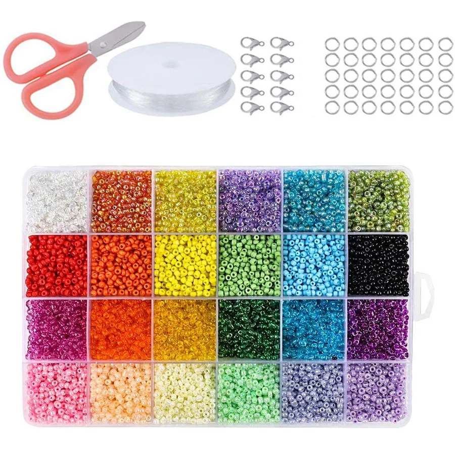 

Seed Beads for Bracelets, 24 Colors 3mm Colored Small Glass Beads for Bracelets Jewelry Making Crafts 12000 Pcs