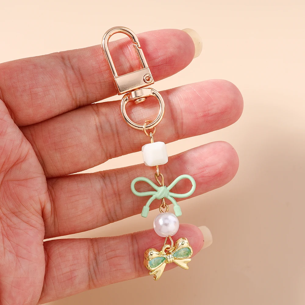Aihua لطيف Y2K اللؤلؤ Bowknot سلاسل المفاتيح للنساء حلقات المفاتيح الفتيات Kawaii ظهره قلادة شريط لتعليق الهاتف المحمول سلسلة مجوهرات هدايا