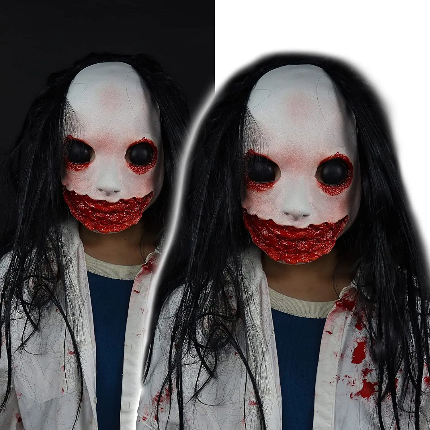 Grimace Ghost Masker met lang haar, enge zombie latex huid, realistisch  Halloween griezelig feestmasker - AliExpress, image size:1500x1500