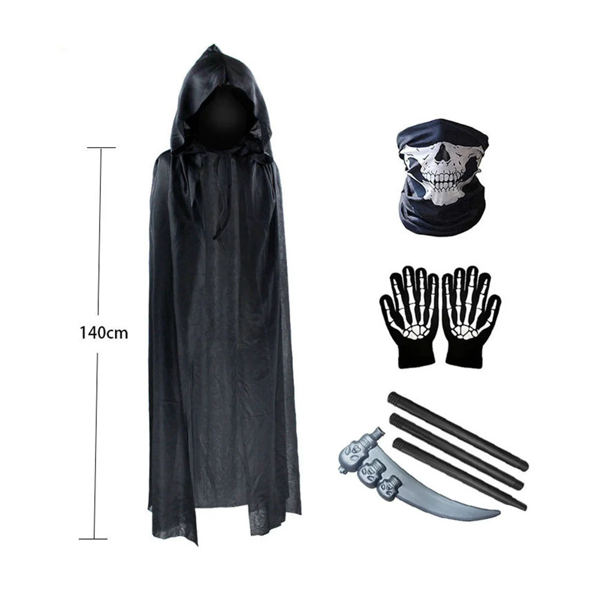 

Halloween costume death cloak scythe adult children's black cloak devil hooded party wizard cloak suit one size