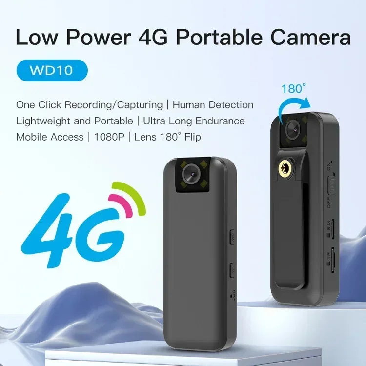 WD10 OKAM 4G 1080P HD Portable Camera 180° Rotatable Lens Night Vision Recorder Mobile Phone Remote Camera Portable Recorder