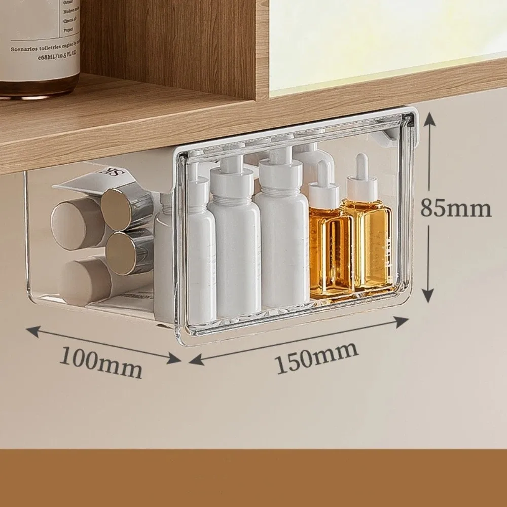 Cajón de Almacenamiento Transparente Extraíble, Instalación sin Perforaciones, Cajón de Almacenamiento Montado en la Pared, Estilo Cajón, Debajo del Gabinete con Espejo