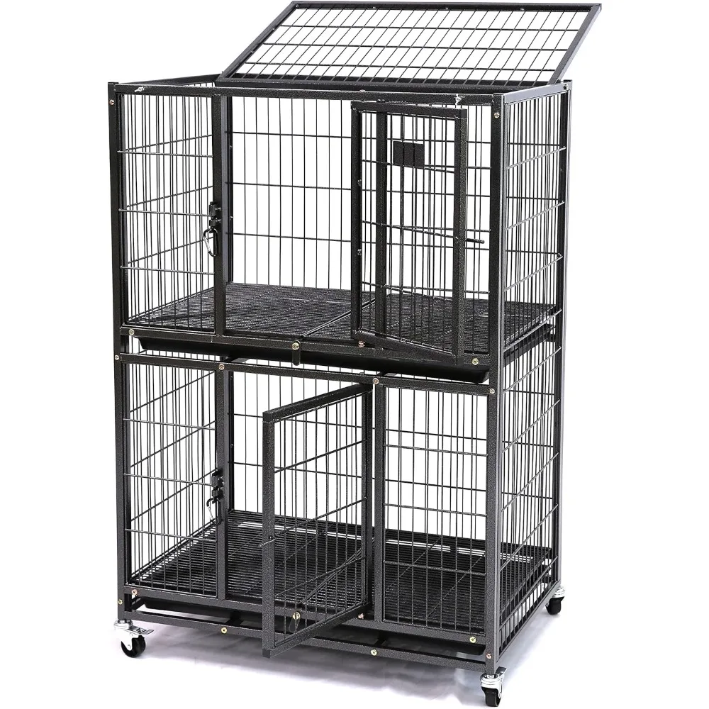 

31 Inch Stackable Heavy Duty Dog Crate Cage Kennel, Removable Tray, Escape Proof Wire Drop Dog Crates for Small Dogs (Two Tiers)