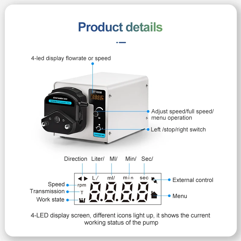 CHORY-Pompe péristaltique numérique pour laboratoire BT100M, 110V/220V, débit max 380 ml/min, précision liquide, dosage