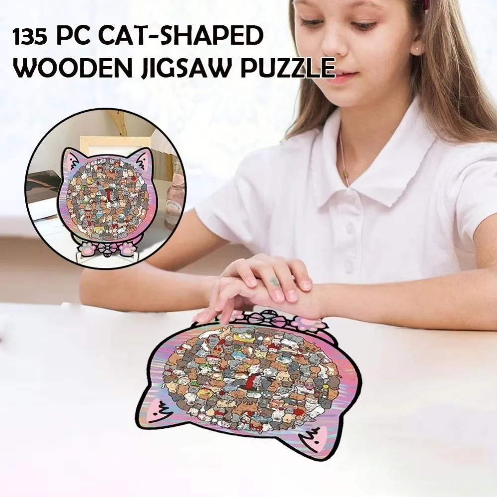 135-piece Morandi-colored Cat-shaped Puzzle Macaron Color Cat Puzzle Ornaments Cat Wooden Jigsaw Puzzle