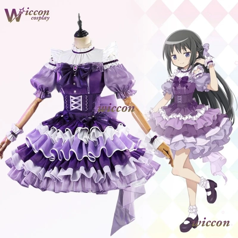 

Madoka Magica Akemi Homura Косплей Костюм Боевое Платье Парик Женское Лолита Фиолетовое Платье Хэллоуин Карнавальная Униформа Одежда