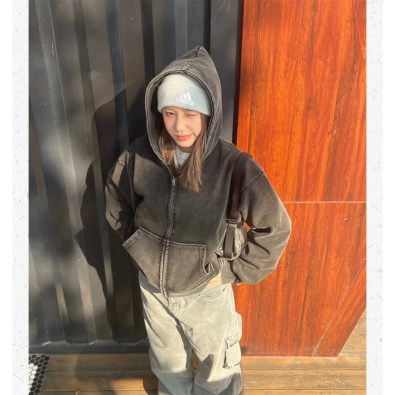 Cleanfit Short Oversized Boxyhoodies Women Street Hiphop Vintage Danim  Autumn 2024 Chic Chill