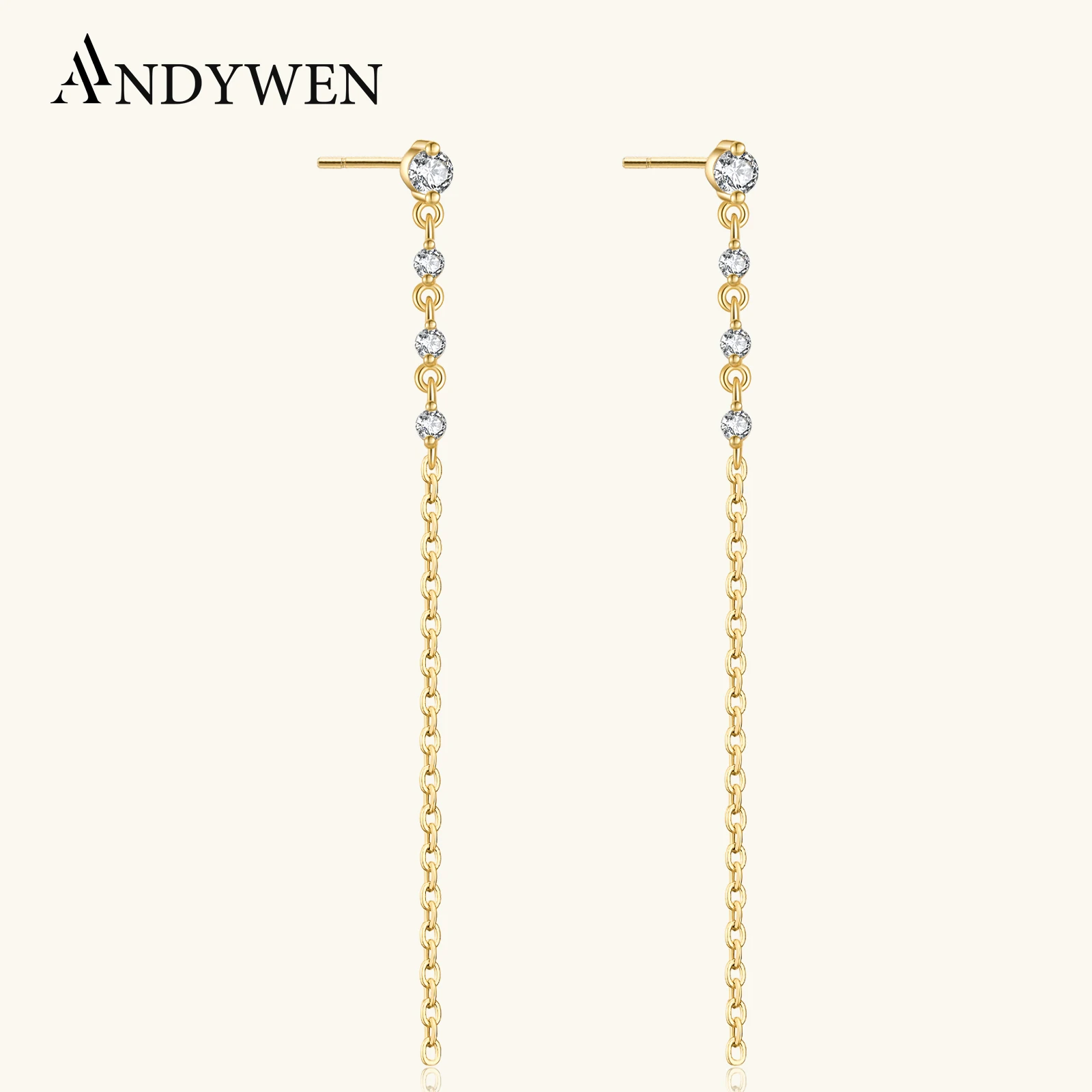 

ANDYWEN стерлингового серебра 925 пробы с радужным цирконом, очаровательные длинные серьги-капли на цепочке, Pendiente 2021, свадебные ювелирные изделия в стиле рок-панк, подарок