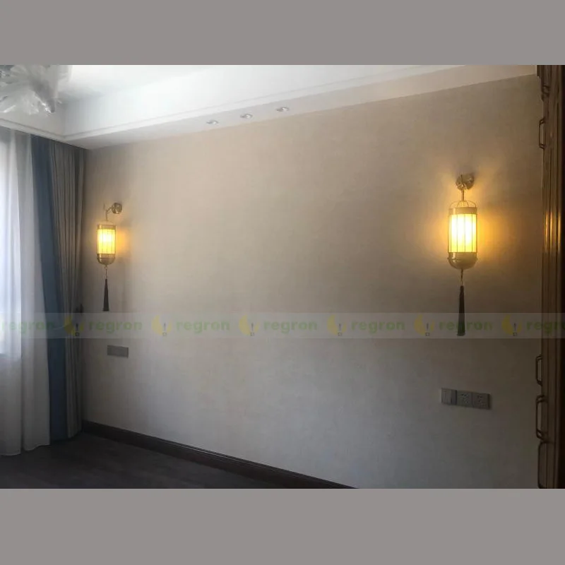 Biege lampu dinding Linen mewah, lampu dinding LED lobi Hotel panjang Besar China untuk lorong ruang tamu dalam ruangan
