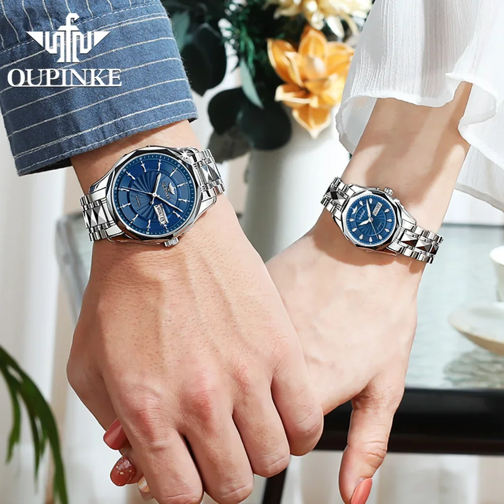 OUPINKE For Men Women Dual Calendar Automatic Hand Clock Swiss Brand 3172 Fashion Mechanical Couple Watches Original Wristwatch