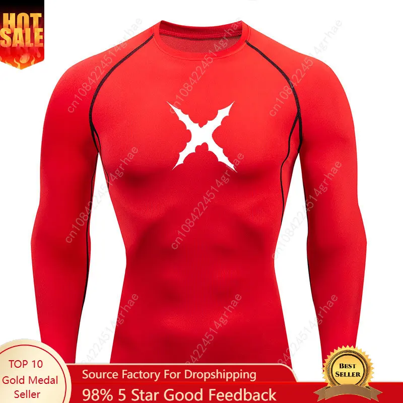 

GYM Compression Shirt Men's Running Workout Bodybuilding Summer T-Shirt Quick Dry Long Sleeves Sportwaer Tight Top Tee
