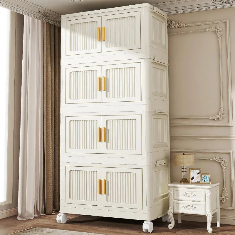 Multifunction Foldable Storage Cabinet Dustproof Wardrobe Sundries Cabinet Closet Organizer with Wheel