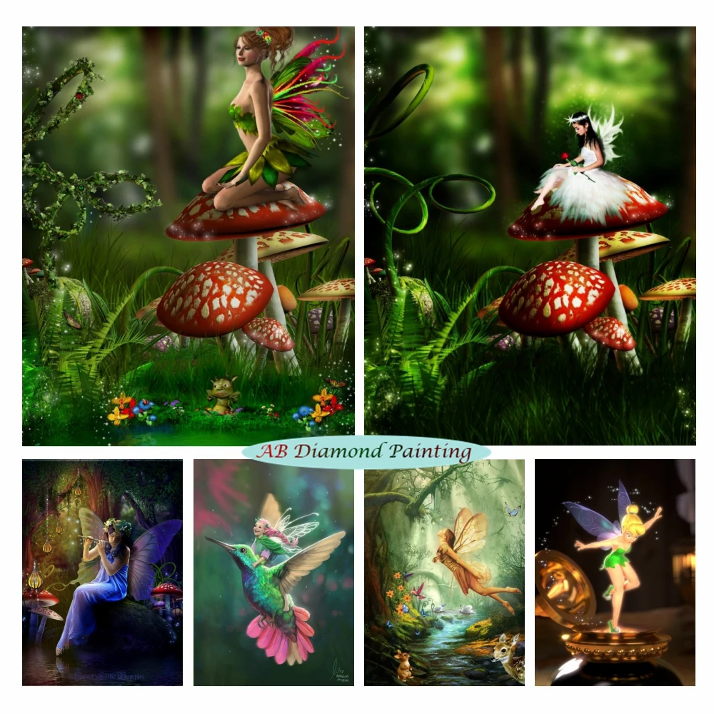 

5d AB Tinkerbell Diamond Painting Fairy of the Forest Wall Art Diamond Embroidery Elf Mushroom Bead Cross Stitch Kit Home Decor