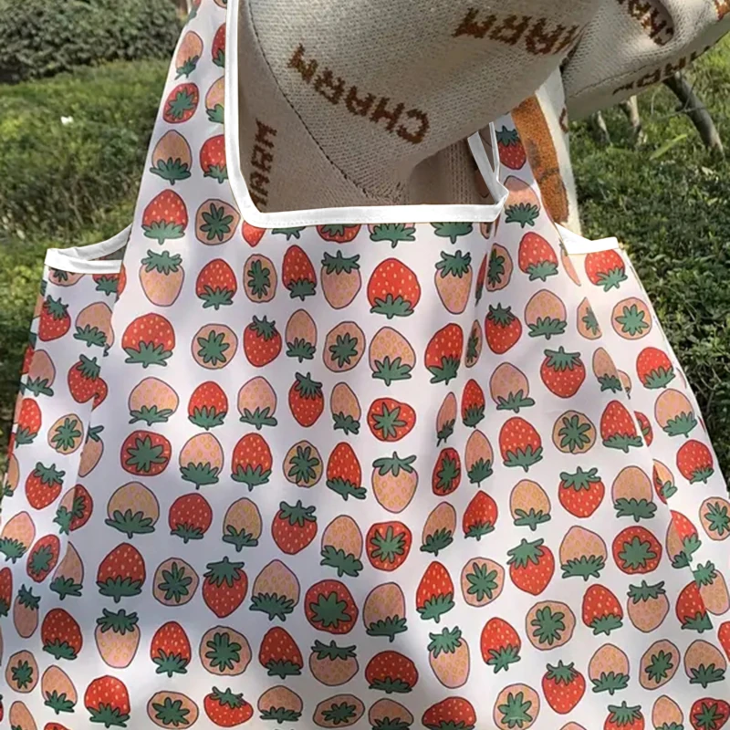 Fashion Flower Print Women's Handbags Foldable Eco Shopping Bag Tote Pouch Reusable Grocery Storage Bag Organizer Shopper Bags