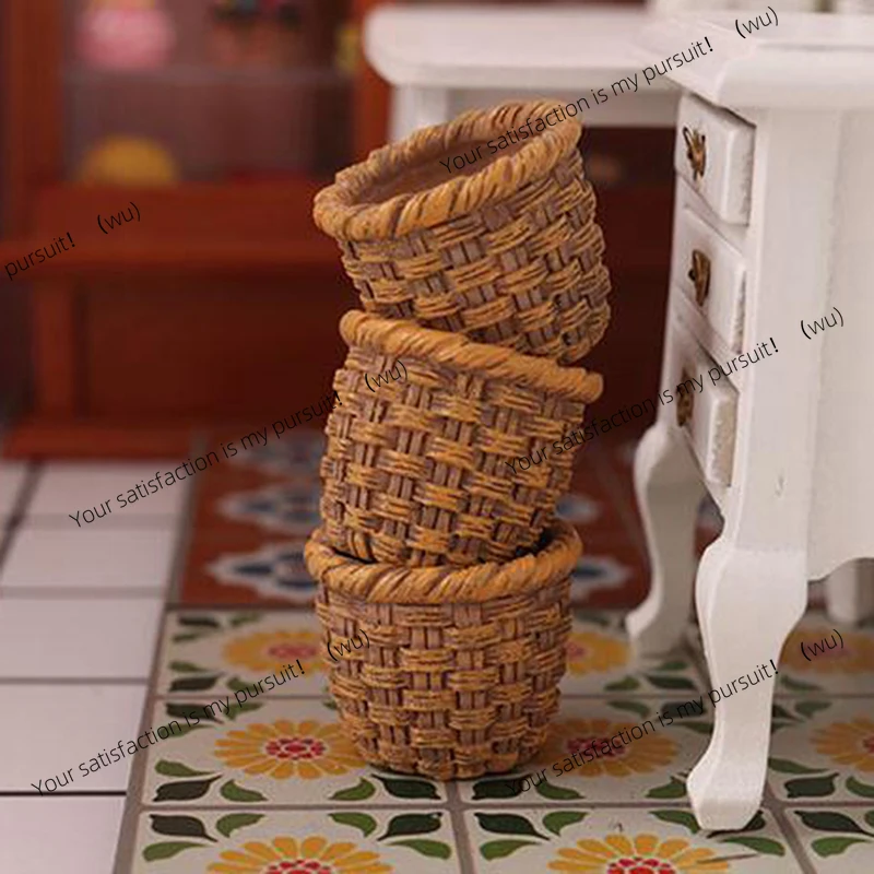 Mini 1/12 cute doll house decoration, rattan frame, hand-woven vegetable food storage basket