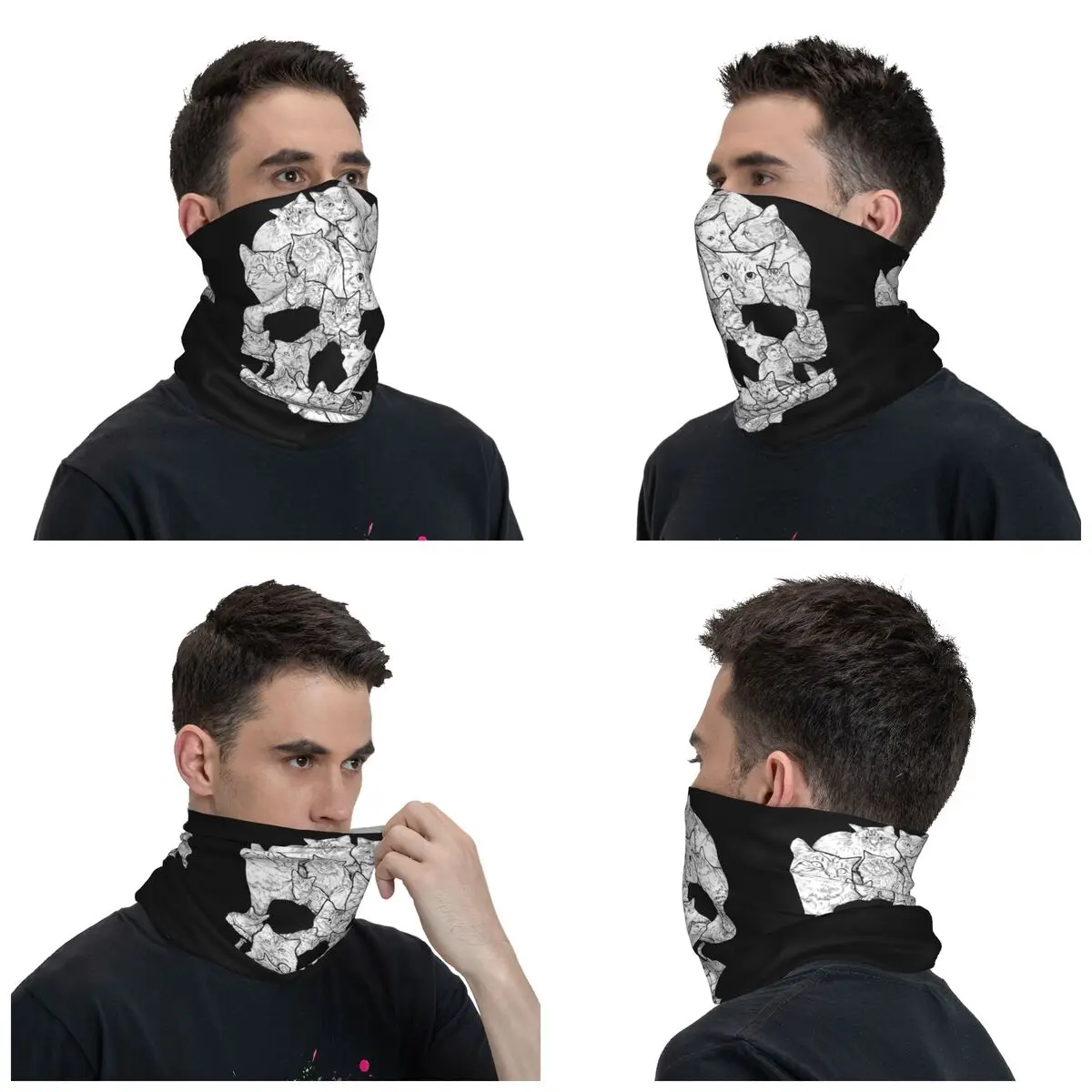 Cat Skull Horror Skull Bandana Neck Gaiter Printed Magic Scarf Multifunctional Balaclava Fishing Unisex Adult Breathable