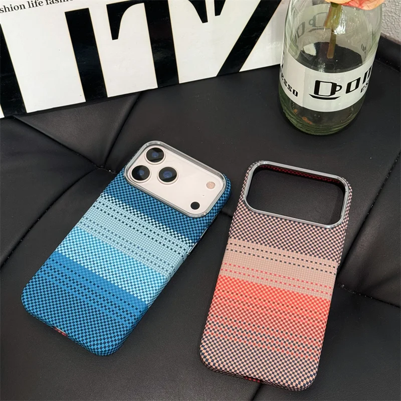 Carbon Color Abstract Gradient Case Shell for iPhone 17 Pro Max 16Pro MagSafe Magnets PC Hard Back Cover Alloy Camera Carcasas