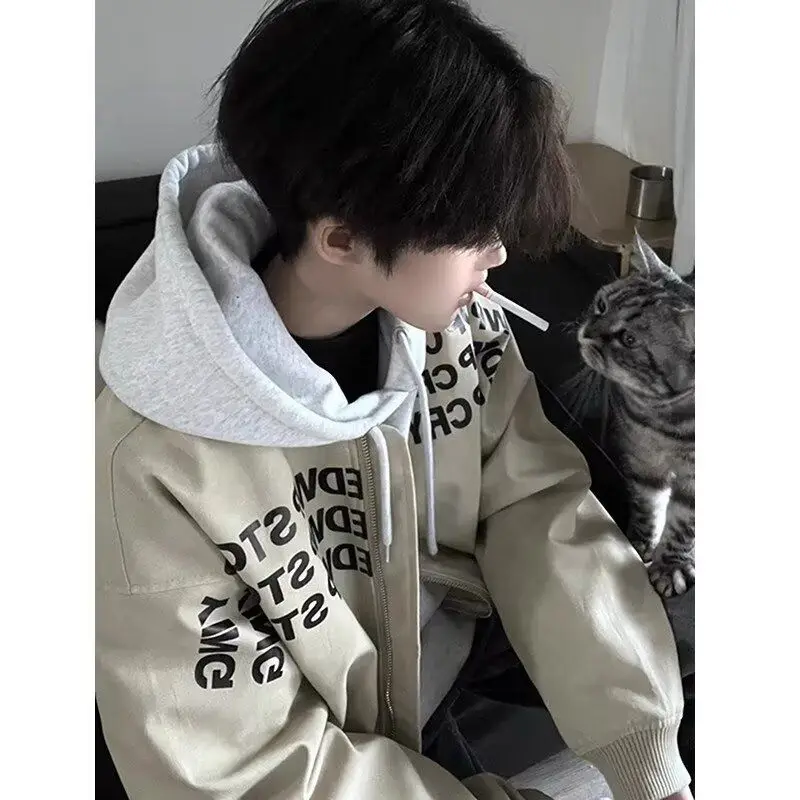 남성용 야구 재킷 레터 프린트 하이 스트리트 힙합 스타일 봄 가을 아우터웨어 플라이트 코트 스탠다드 핏 긴팔