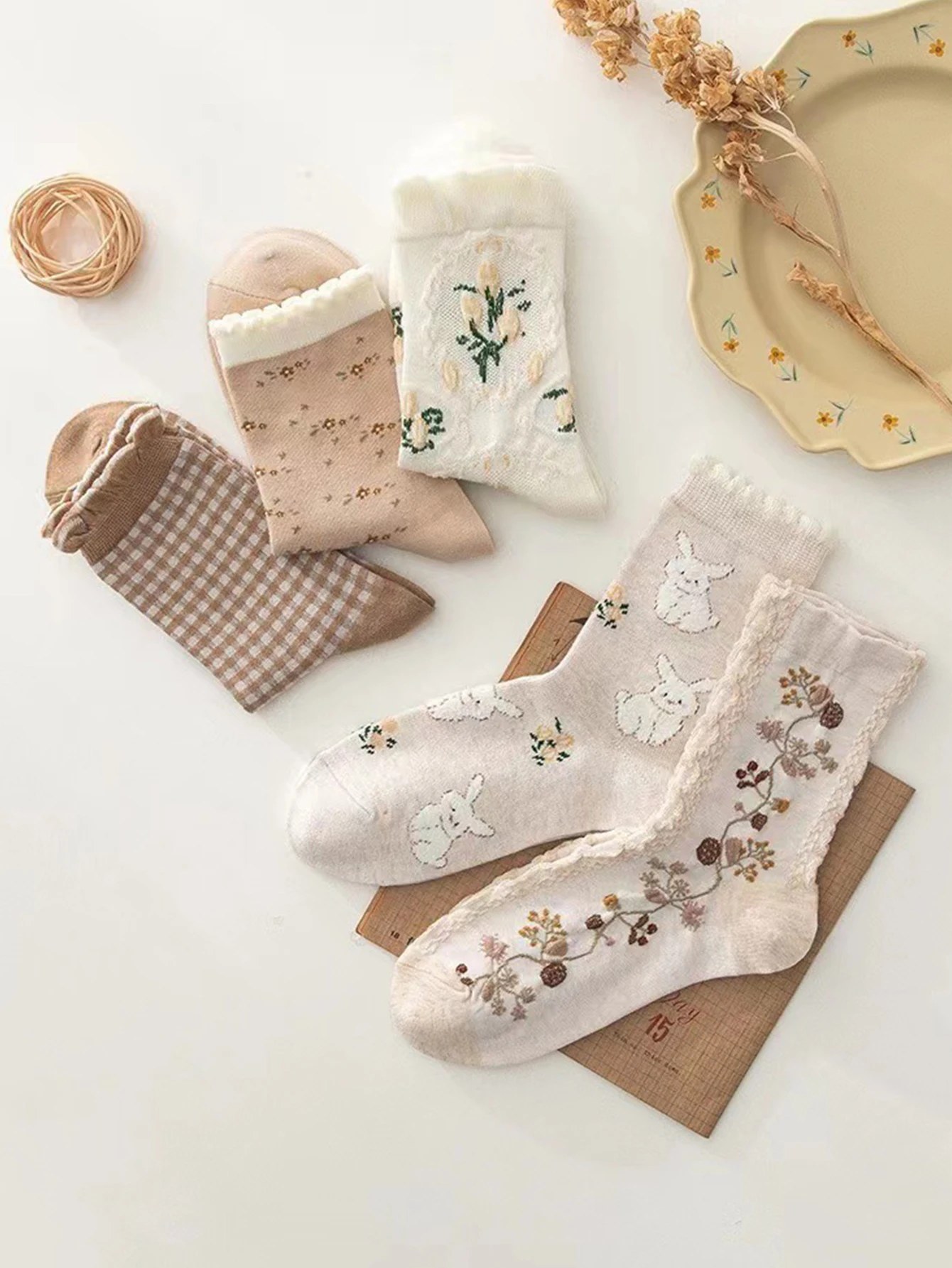 

5 пар милых 3D стереоскопических носков с цветочным принтом, женские повседневные домашние носки, модные уличные длинные осенне-зимние носки, женские