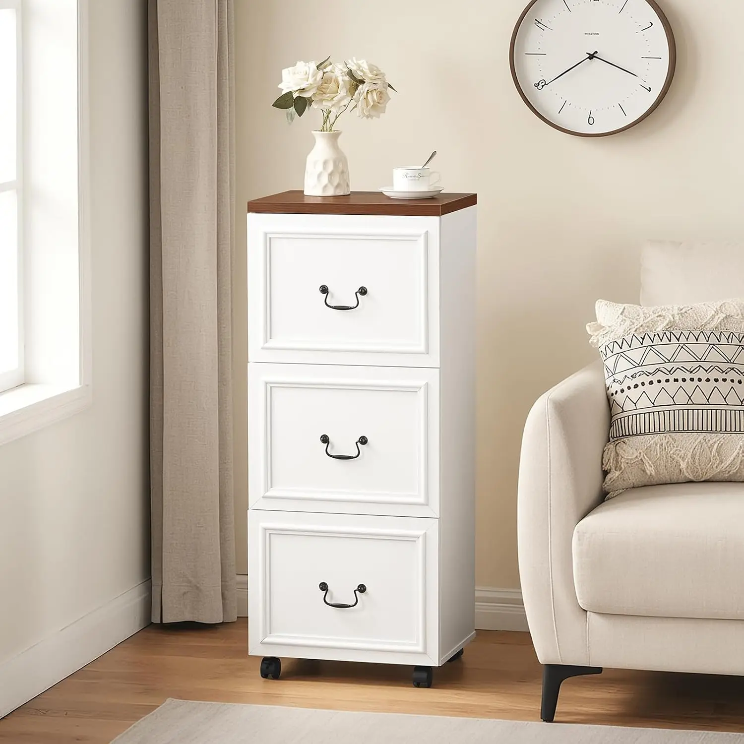 3 Drawer File Cabinet, Rolling File Cabinet for Home Office, Wooden Under Desk Storage, Printer Stand with Drawers, for A4/Lette