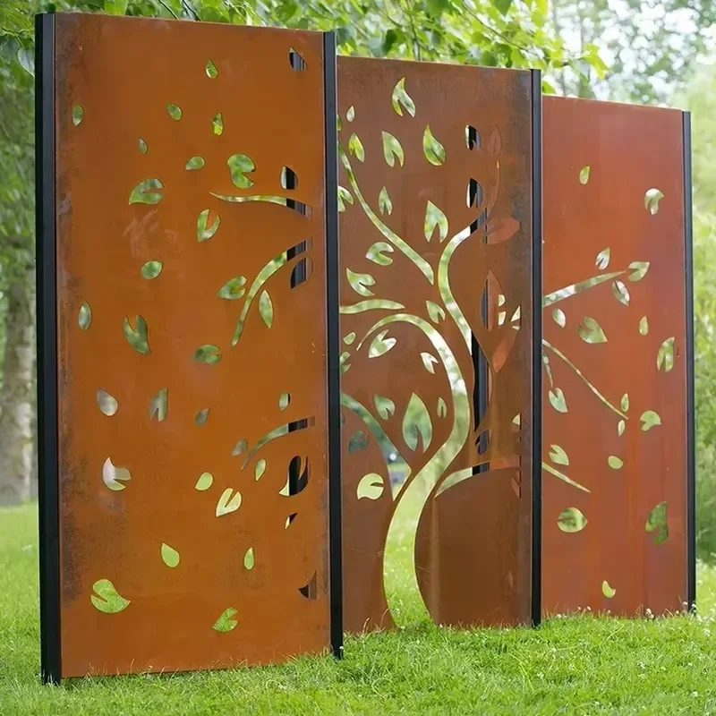 Decorative Outdoor Garden Weather Resistant Fence  Steel Privacy Art Metal Screens Panels for Patio Landscape Backyard