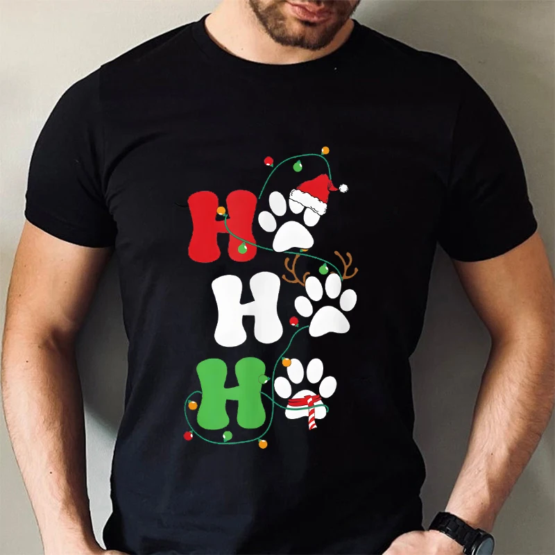 Ho Ho Ho Paw Graphic Men's T-shirt Christmas Gift Simple Casual Xmas Male Clothing Short Sleeve T-shirt Funny Graphic Y2K Tops