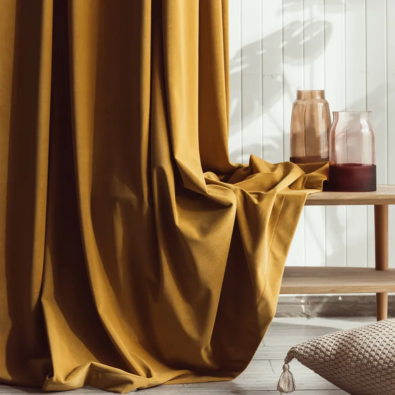 

Modern Minimalist Luxury Velvet Curtain Gold Window Curtain Solid Color Semi Shade Curtains for Bedroom and Living Room