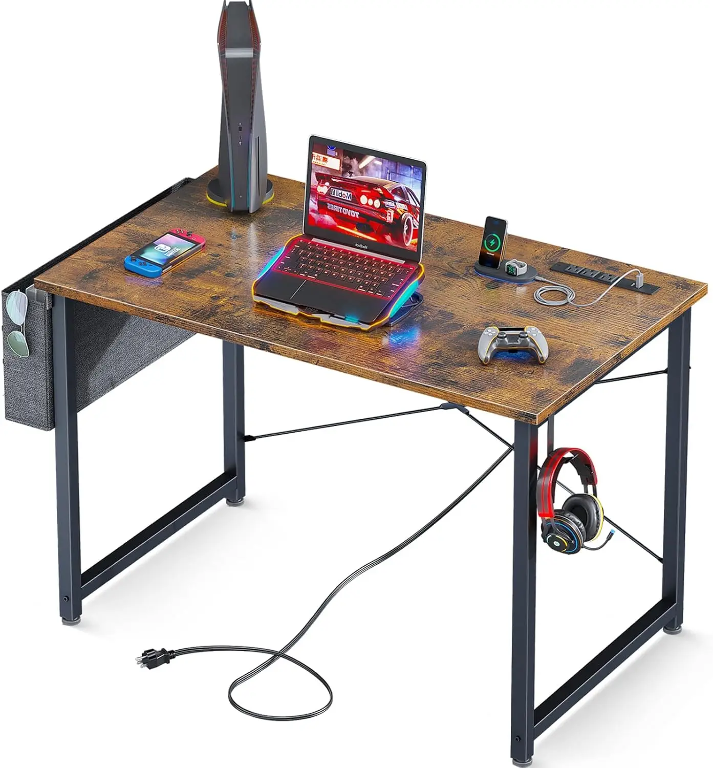 

32 H Small Computer Desk With Power Outlet For Small Spaces Home Office Student Laptop Pc Writing Desks With Storage Bag