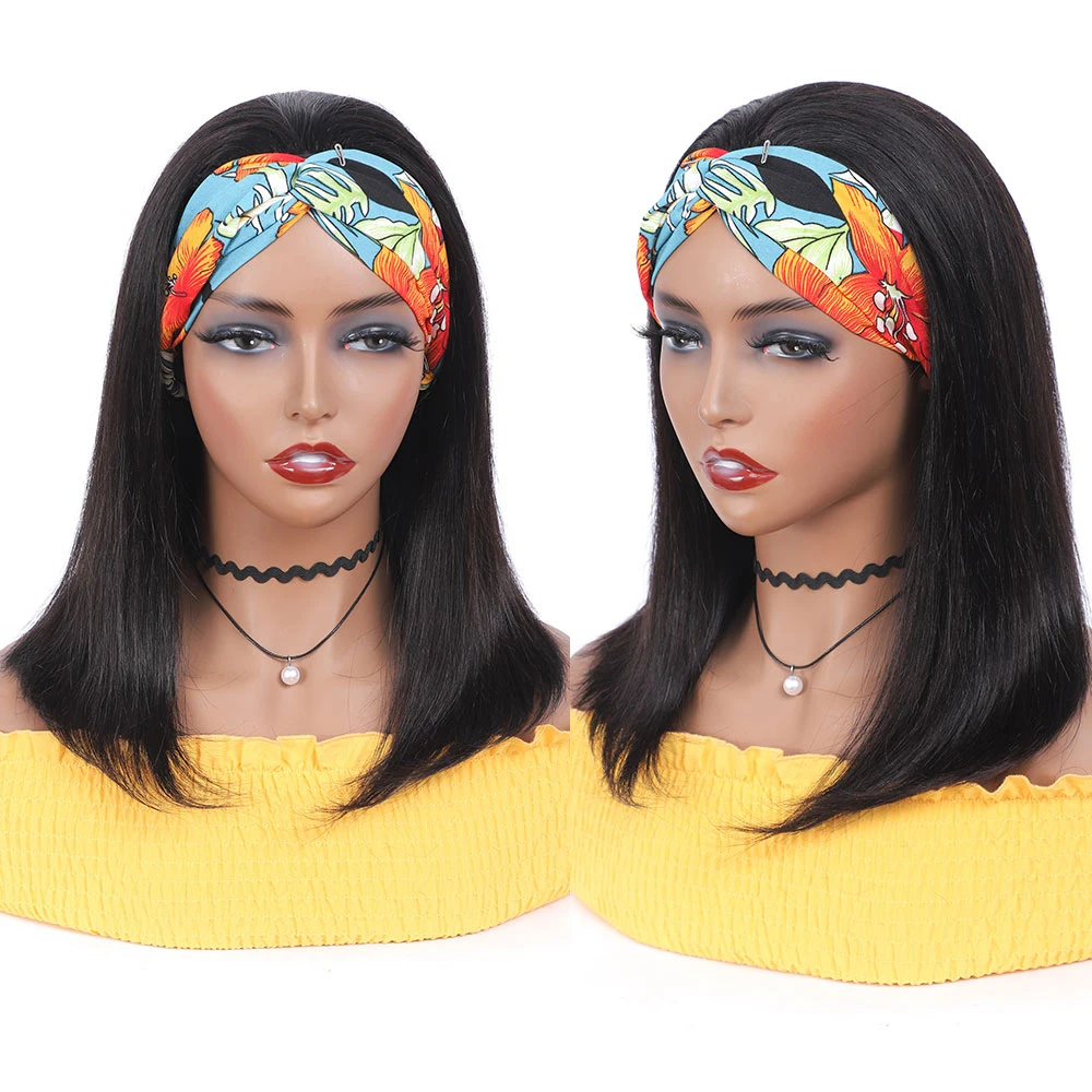 Headband Wigs Human Hair Bob Headband Wigs for Black Women Easy Put On and Go Glueless Wigs Short Straight Wigs Machine Made Wig