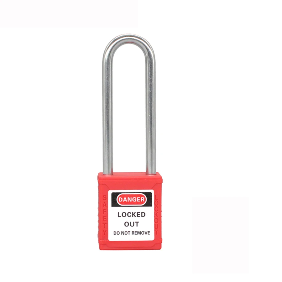 76mm Safety Lockout Padlock Long Shackle Industrial Engineering Plastic ABS Body Non Conductive Energy Isolation Lock LOTO