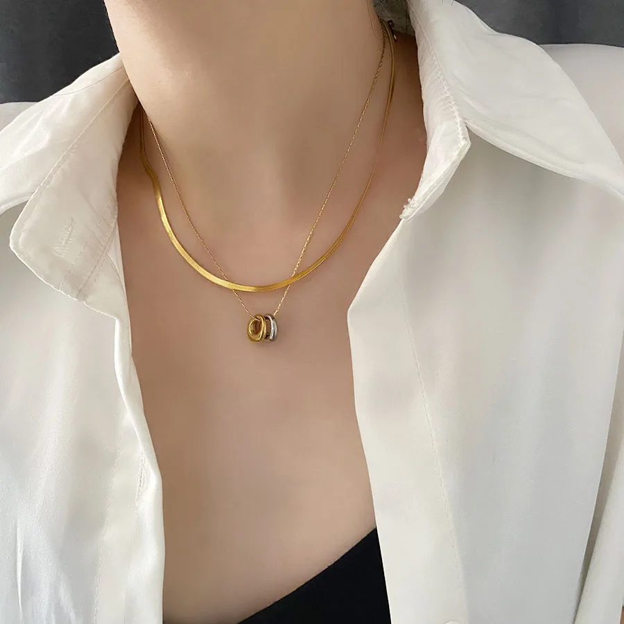 Gold-Color Simple Multilayered Pendant Necklace For Girls Women Round Circle Pendant Necklaces Jewelry For Birthday Gift