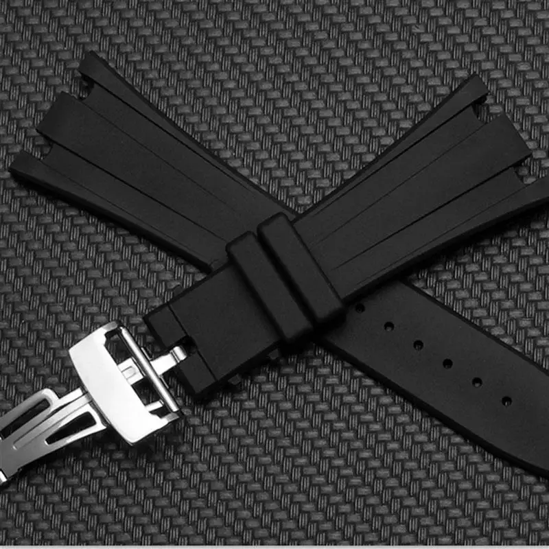 MAISITU 28mm Black Soft Silicone Rubber Watch Strap Bracelet Wristband For AP ROYAL OAK Watchband Belt 40mm 42mm