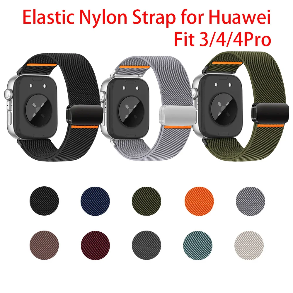 

Elastic Nylon Watch Strap for Huawei Watch Fit 3 4 Fit4 Pro Magnetic Buckle Loop Watchband