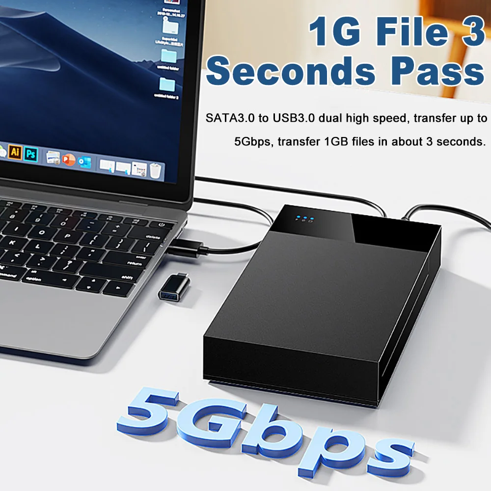 HDD 케이스 3.5 2.5 SATA-USB3.0 어댑터 외장 하드 드라이브 디스크 인클로저, 3.5 SSD 디스크용, 450 Mb/s 20TB HDD 박스 케이스 도구 무료