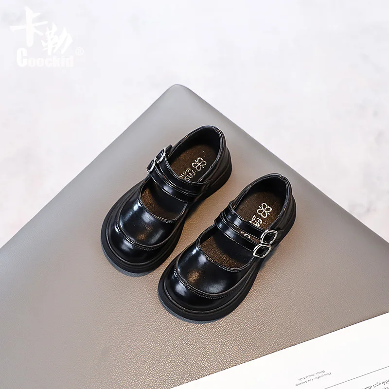 Girls\' Single Shoes 2024 Spring New Little Girl Korean Version of Black Leather Shoes Foreign Soft Soled Princess Shoes