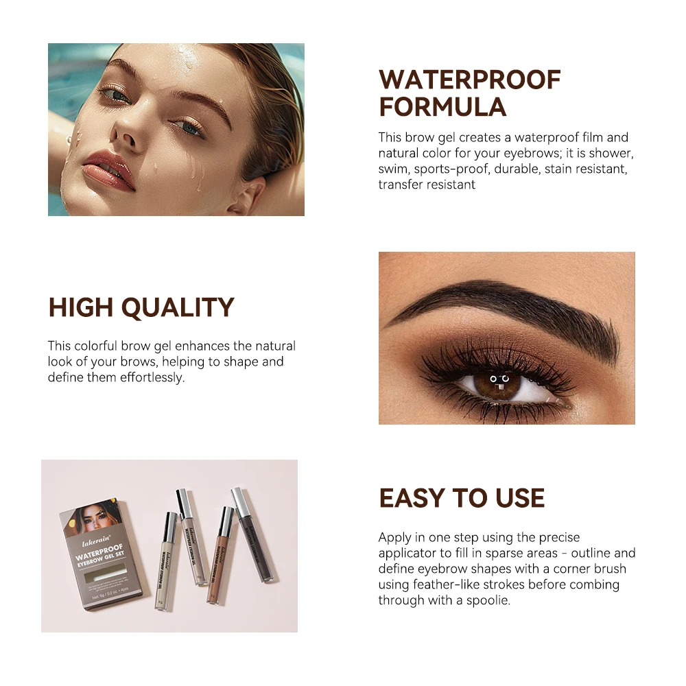 Waterproof Eyebrow Tint Gel Sweatproof Silky Texture Natural Look Long Wearing For Brunette Black Brown And Smoky Grey 4 สี