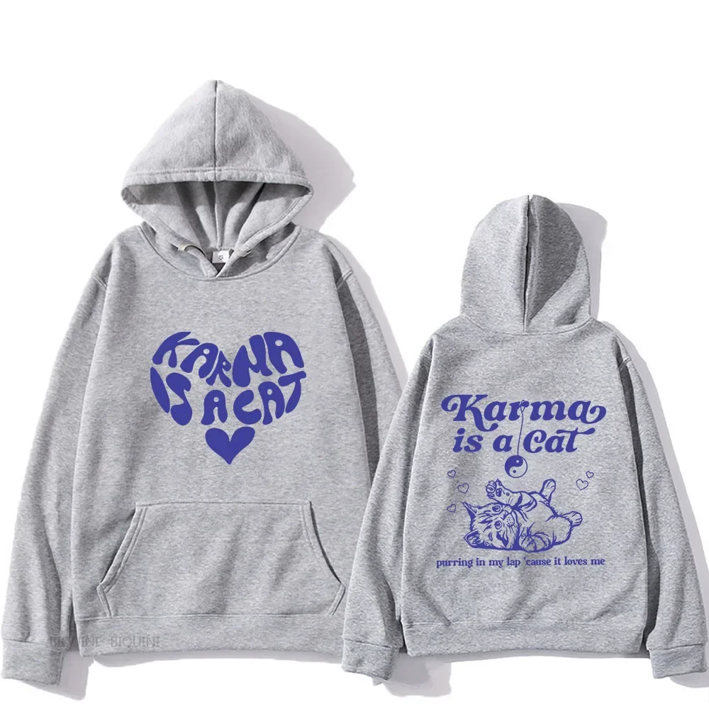 The Eras Tour Karma Is A Cat Essentials Hoodies Men Kawaii/Cute Animals Printed Sweatshirts Manga Streetwear Pullovers Polyester