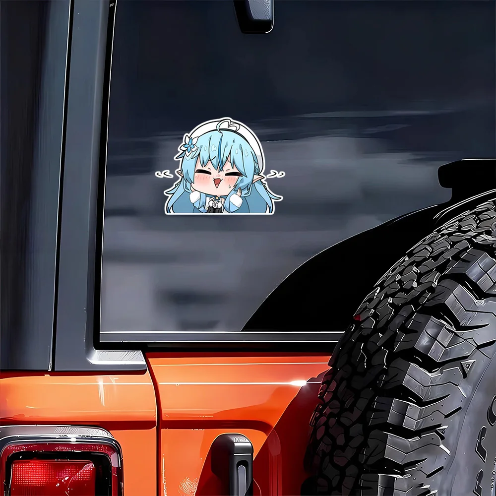 Adesivo de carro com imagem de uma personagem de anime adorável, Hololive Yukihana Lamy, personalizável para carroceria, janela, portátil, moto, decor