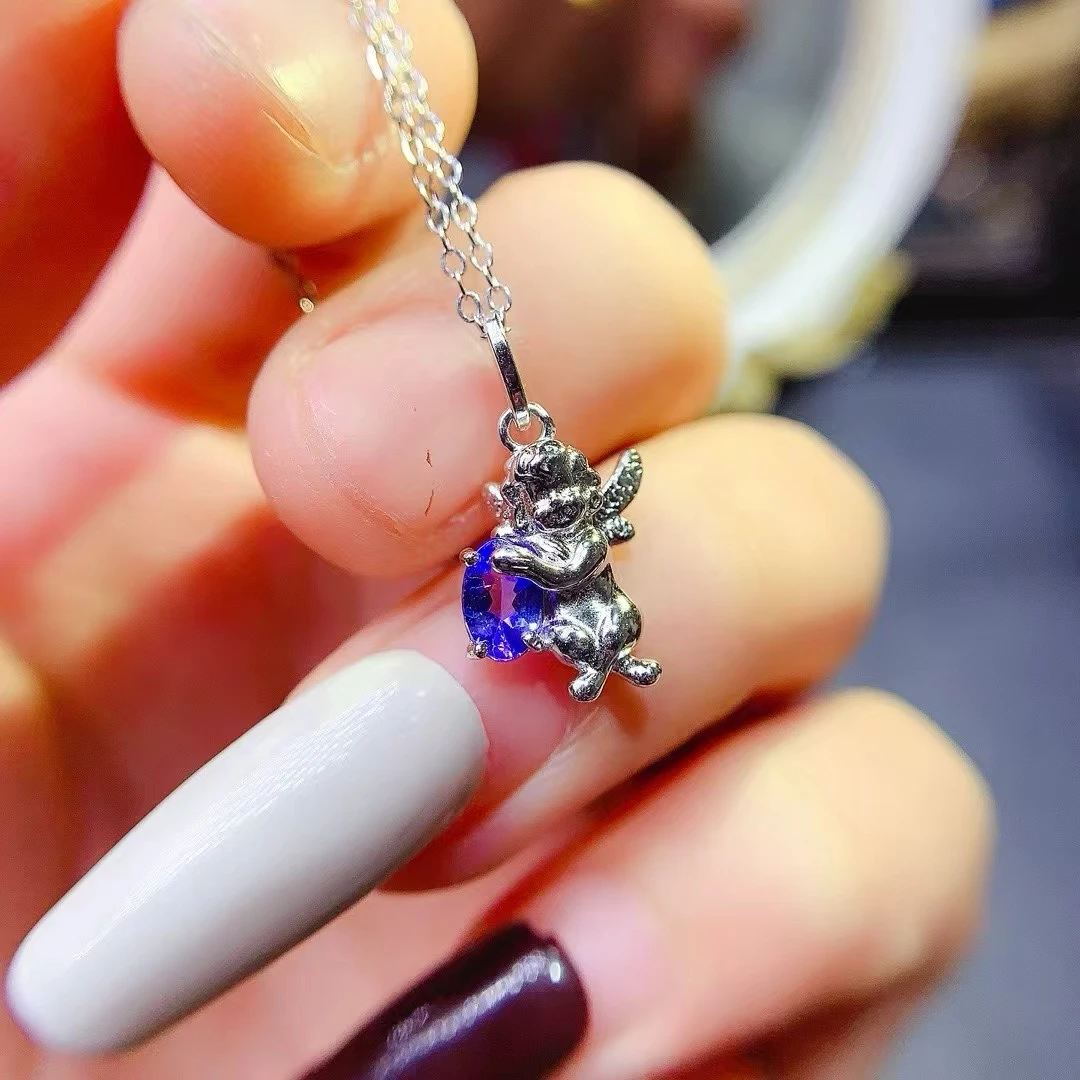 KJJEAXCMY Natural Tanzanite Pendant S925 silver , electroplated locking color process, high clarity Gems Full of luster
