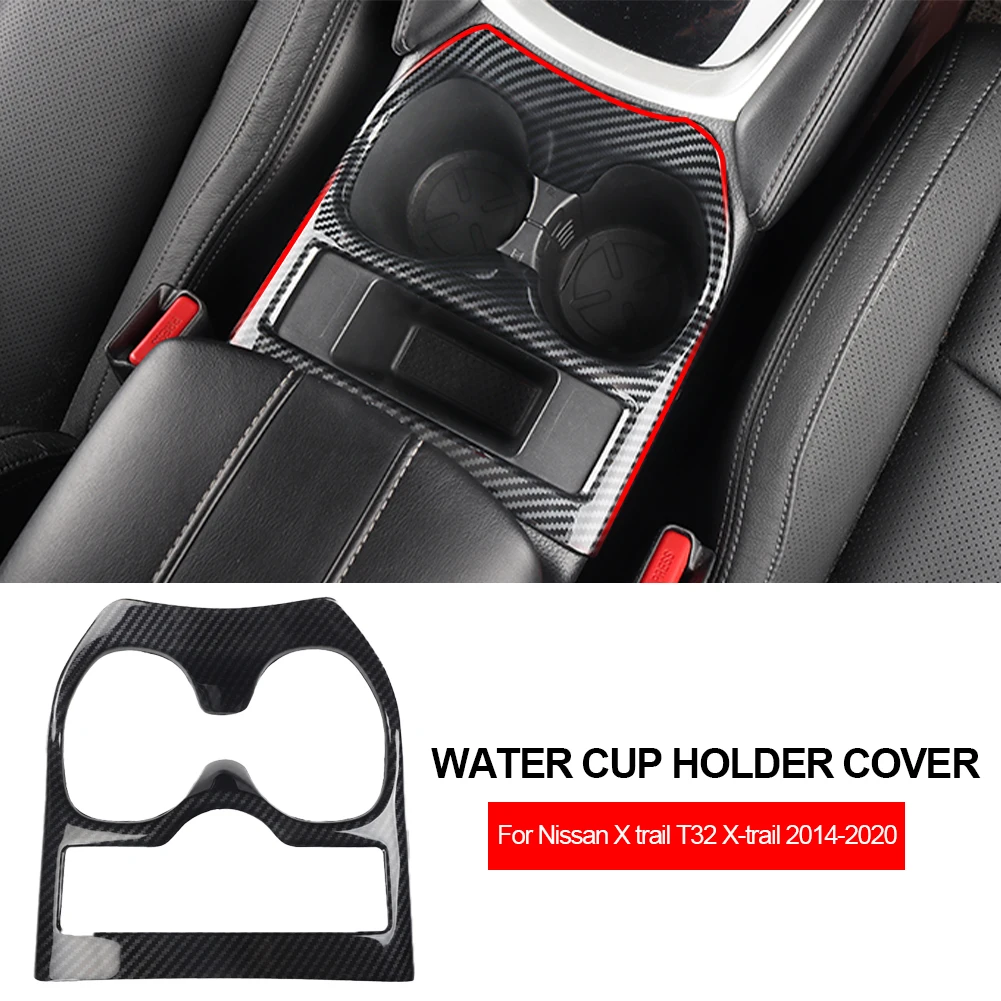 Car Water Cup Holder Cover Frame Panel Trim ABS Carbon Fiber for NISSAN X-Trail T32 Rogue 2014-2019 Auto Interior Accessories