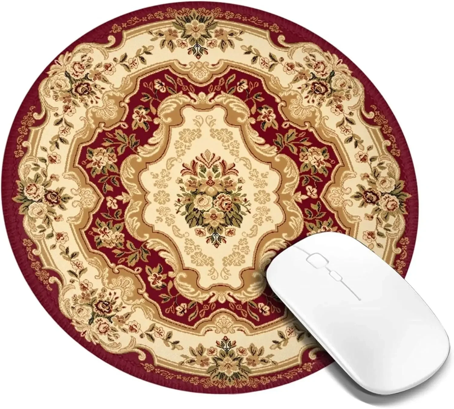 Vintage Oriental Persian Floral Rug Round Mouse Pad with Stitched Edges Anti-Slip Rubber Small Soft Mice Mats for Laptop Office